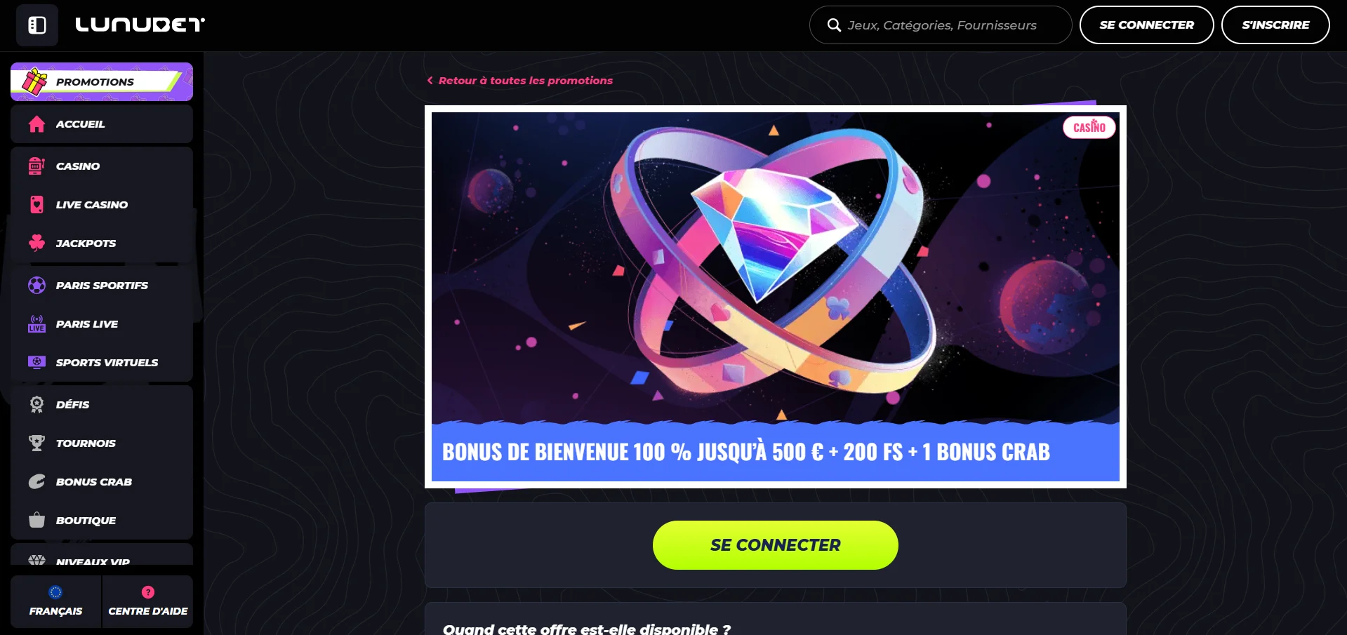 Lunubet Casino : bonus de bienvenue