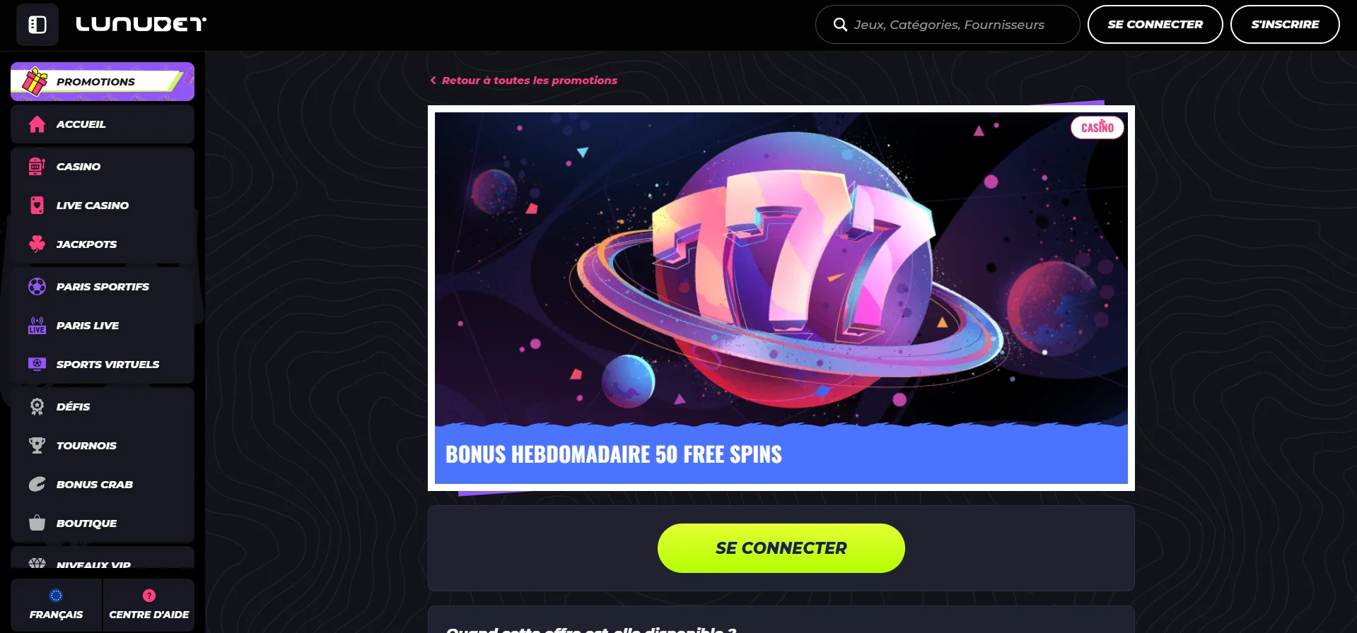Lunubet Casino : code promo