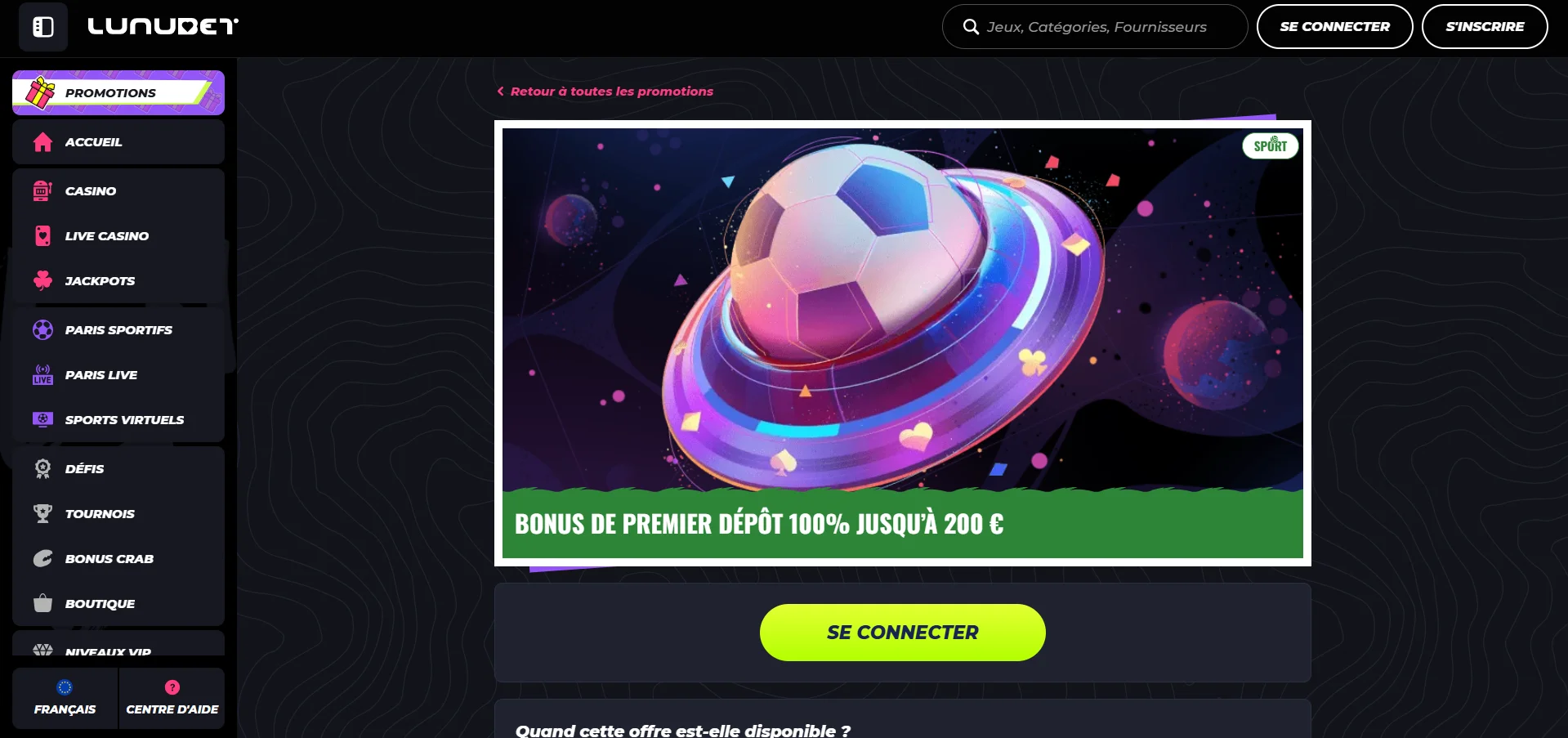 Lunubet casino en ligne bonus sans dépôt